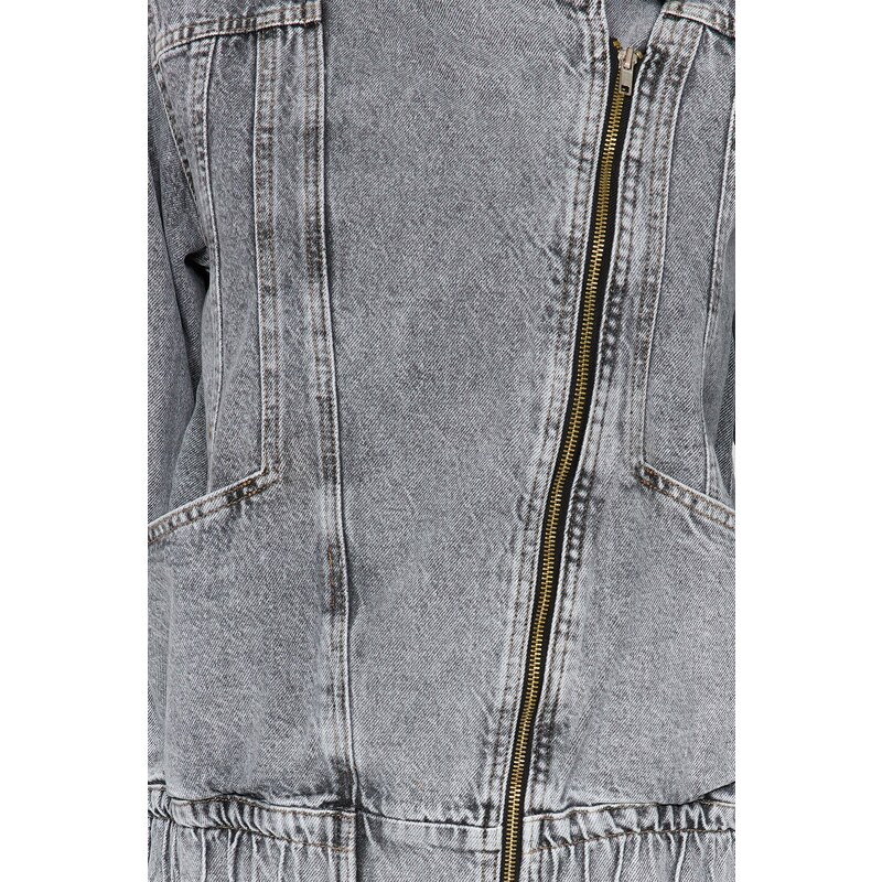 Džínová bunda Trendyol Grey Stitch Detail Bomber