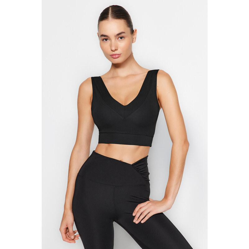 Trendyol Black Supported/Shaping V-Neck Knitted Sports Bra