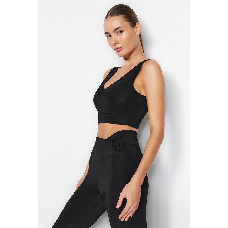 Trendyol Black Supported/Shaping V-Neck Knitted Sports Bra