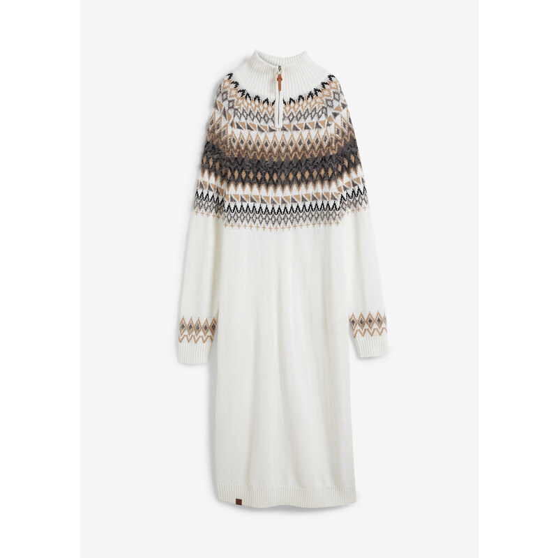 bonprix Pletené šaty s norským vzorem Bílá