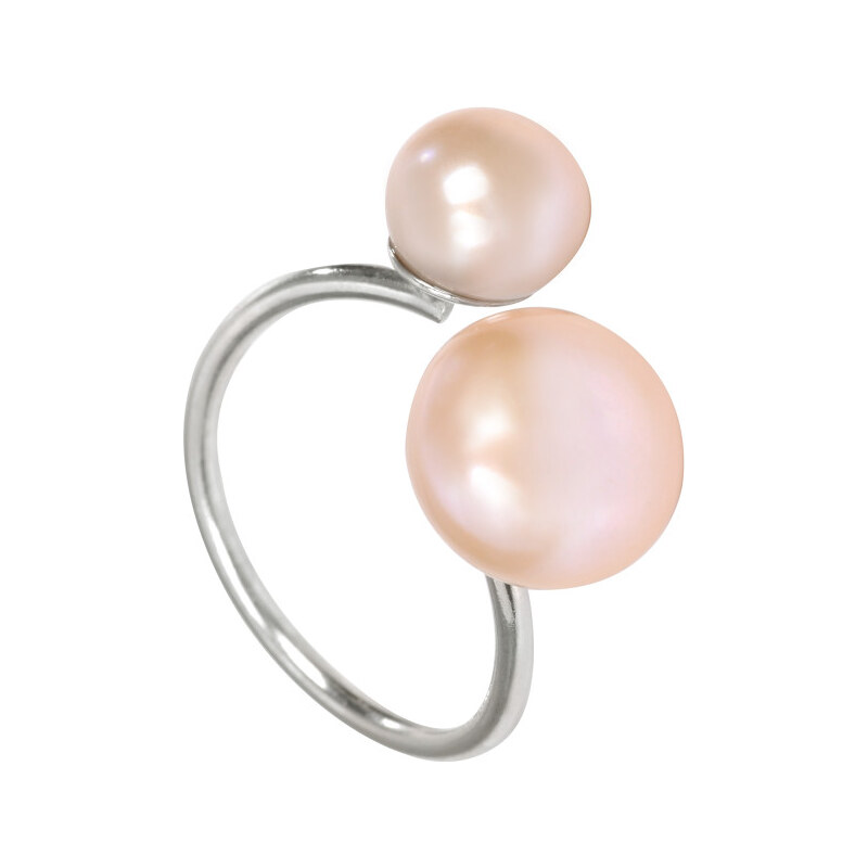 JwL Luxury Pearls Stříbrný prsten s lososovorůžovou dvojperlou JL0061