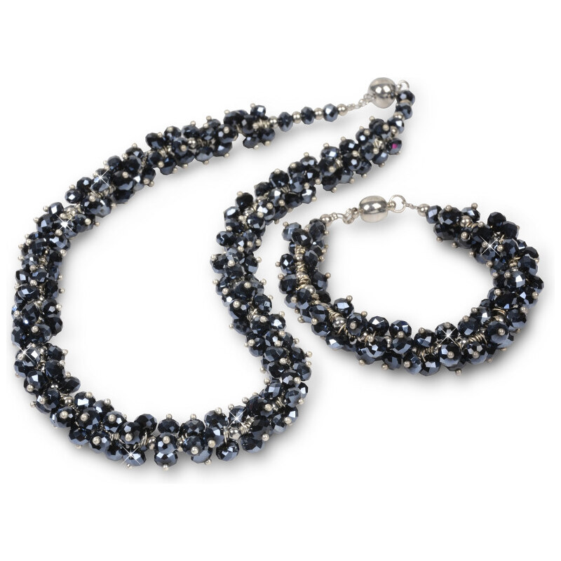JwL Luxury Pearls Set náhrdelník s náramkem grafitový JL0074