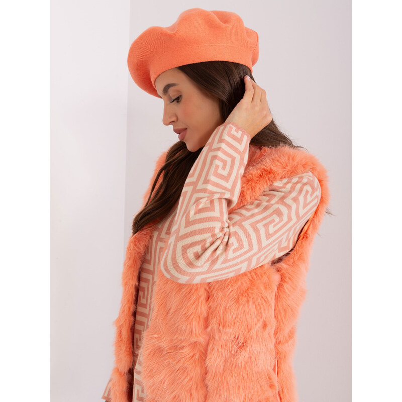 Fashionhunters Broskvový zimní baret s kašmírem