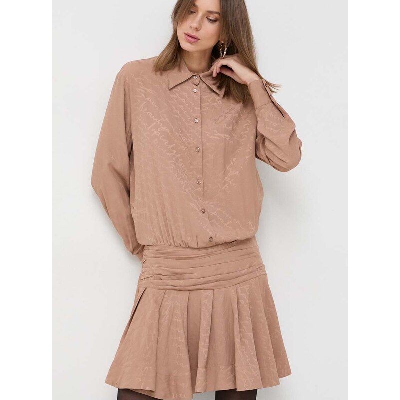 Šaty s příměsí hedvábí Pinko béžová barva, mini, oversize, 102306.A193