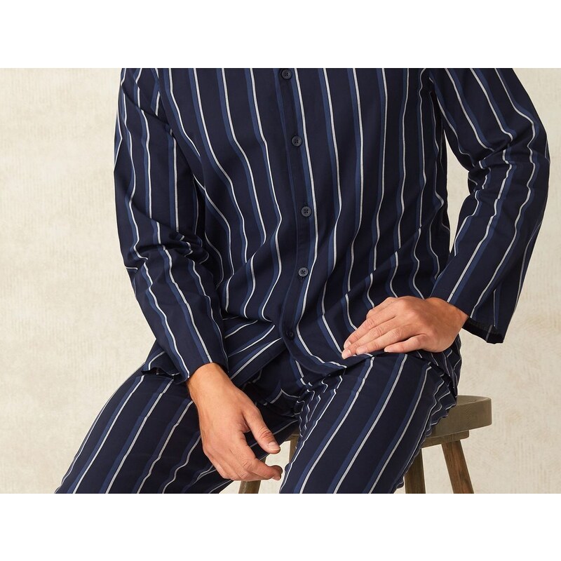 F&F 908 Pánské pyžamo dl. rukáv, bavlněné plátno, modré M