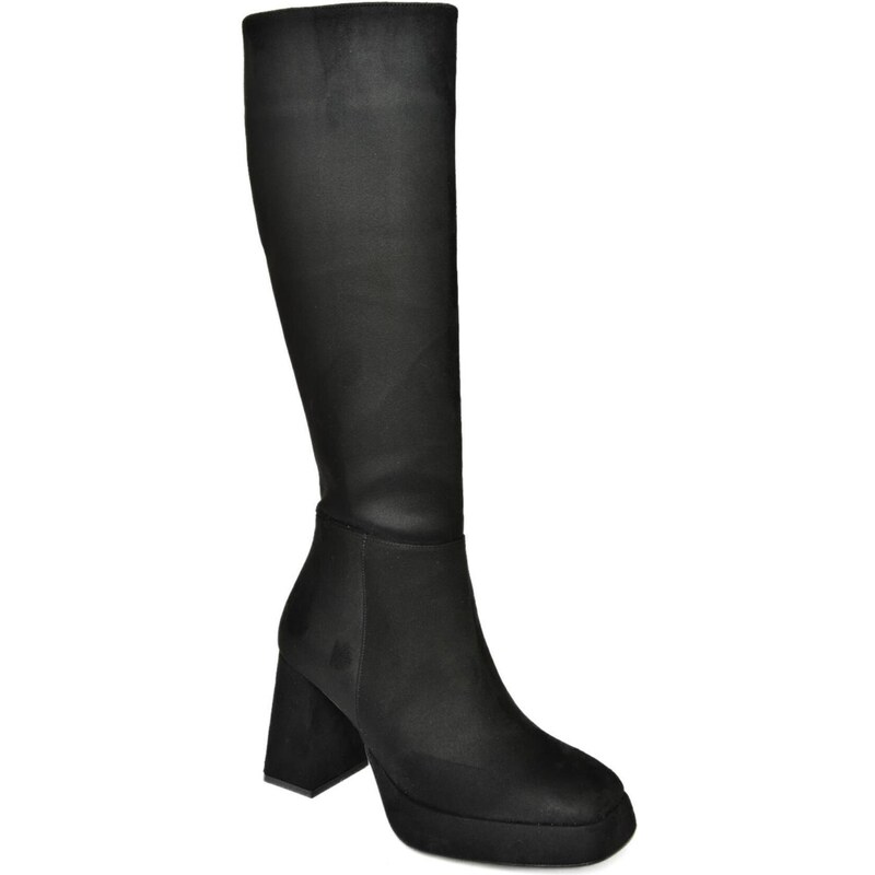 Fox Shoes R282230102 Black Suede Platform Women's Thick Heeled Boots