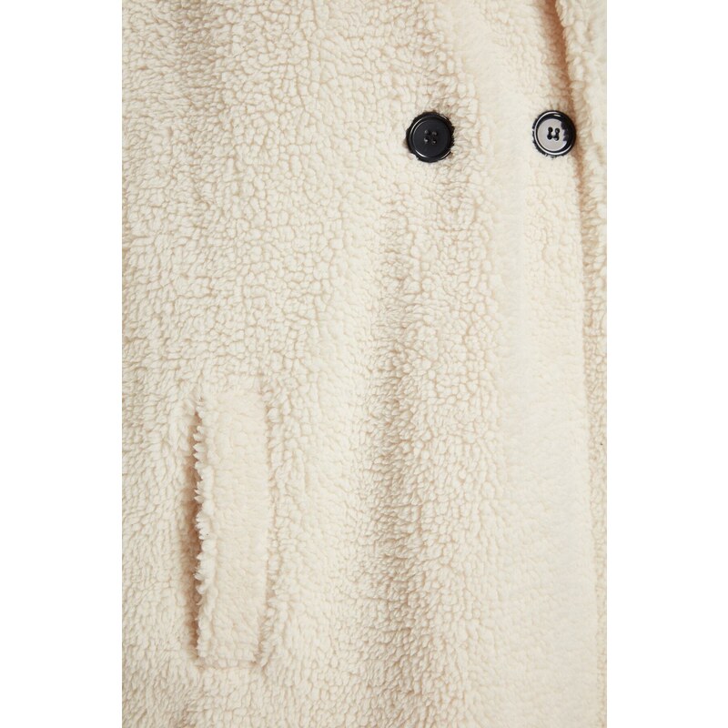 Trendyol Oversize Ecru Wide-Cut Long Plush Coat