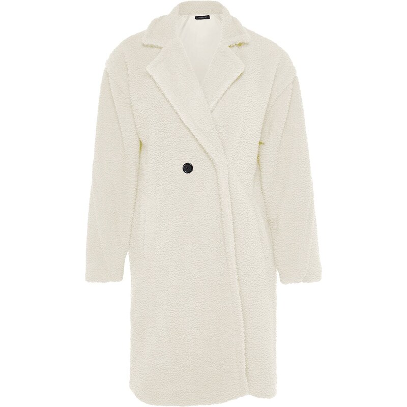 Trendyol Oversize Ecru Wide-Cut Long Plush Coat