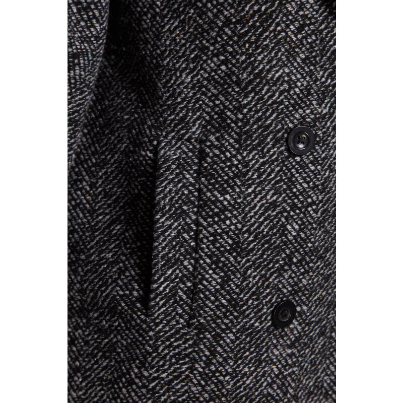 Trendyol Black oversize, široce střižený označený stamped stamp kabát