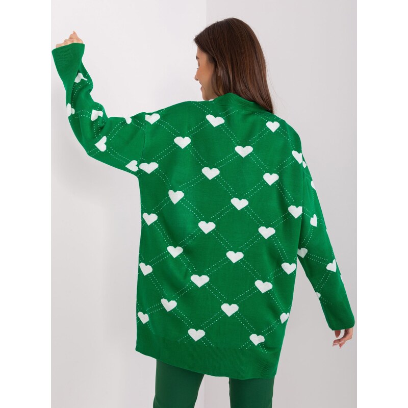 Fashionhunters Tmavě zelený dámský oversize kardigan