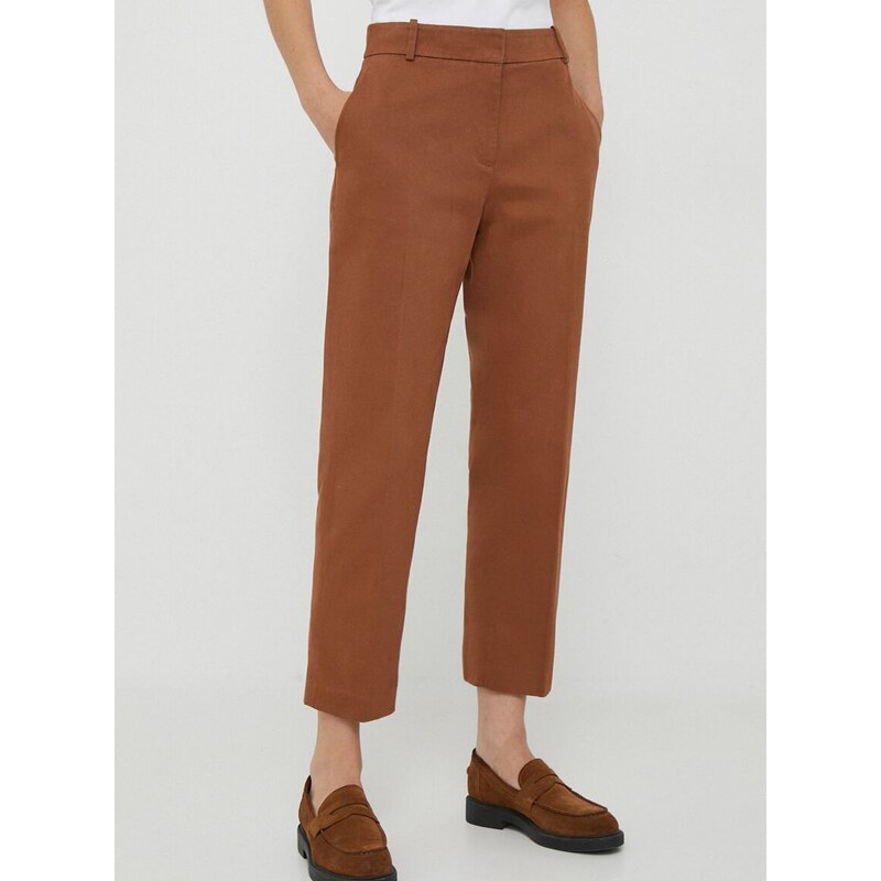 Kalhoty Tommy Hilfiger dámské, hnědá barva, jednoduché, high waist