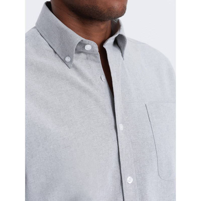 Ombre Clothing Pánská košile Oxford REGULAR - šedá V2 OM-SHOS-0108