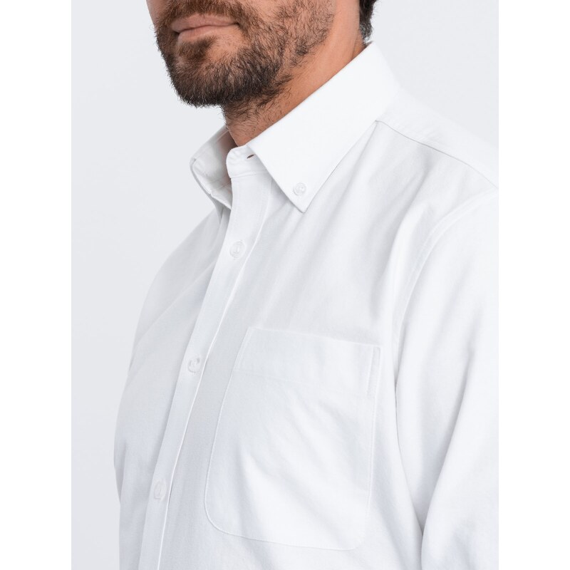 Ombre Clothing Pánská košile Oxford REGULAR - bílá V1 OM-SHOS-0108