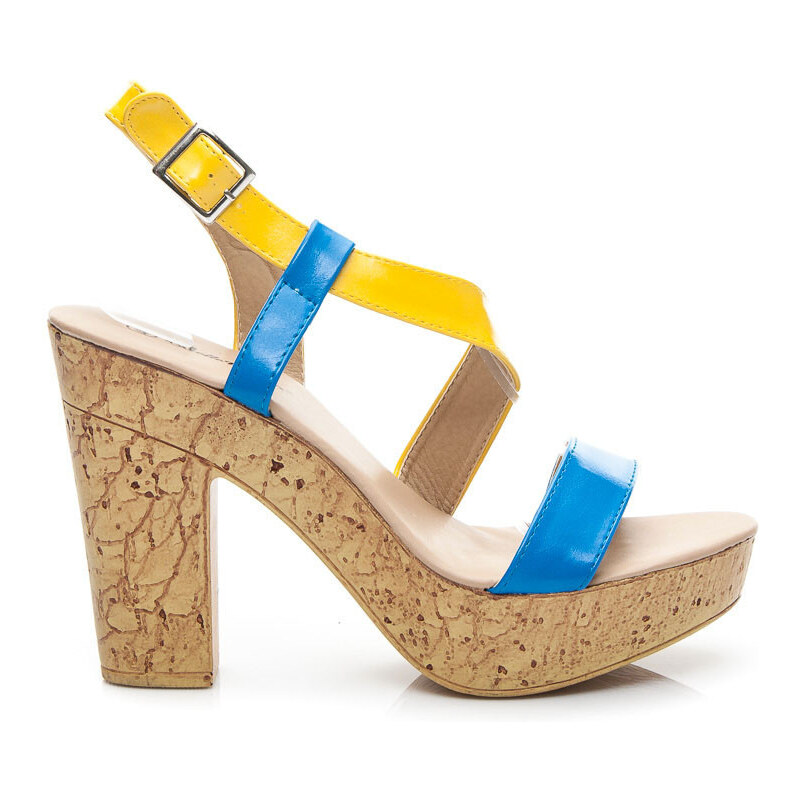 BELLE WOMEN Nádherné modro-žluté dámské sandály - 50700BL / S2-26P
