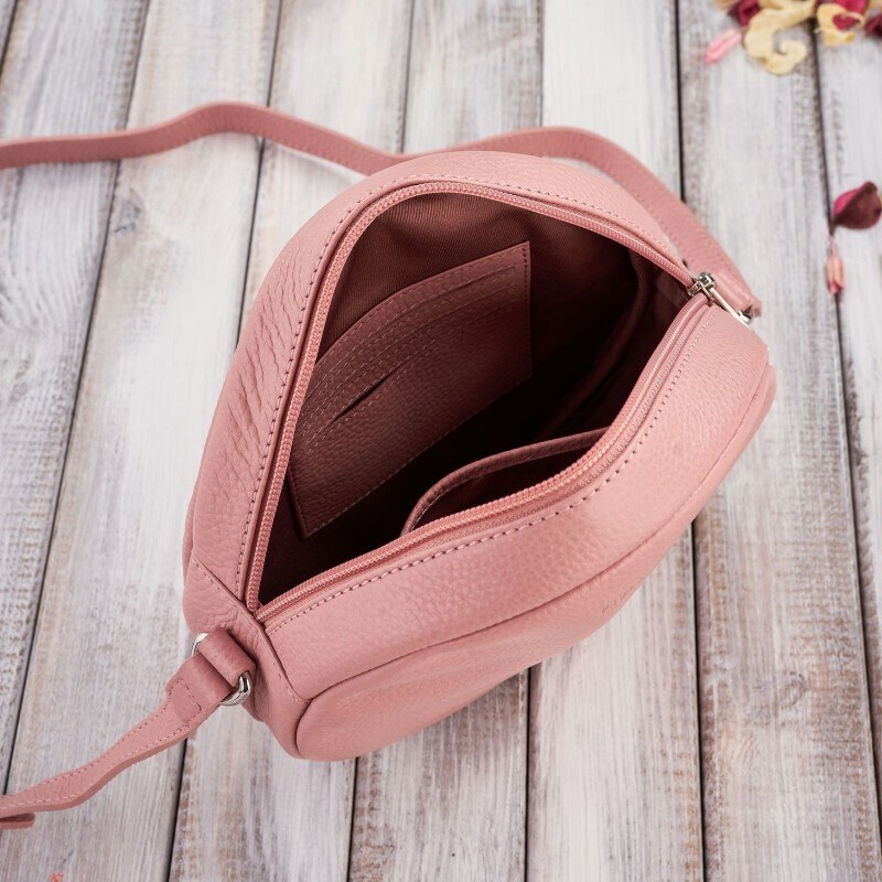 Kabelky od Hraběnky Dámská kulatá kožená crossbody PERUZZI na rameno; růžová