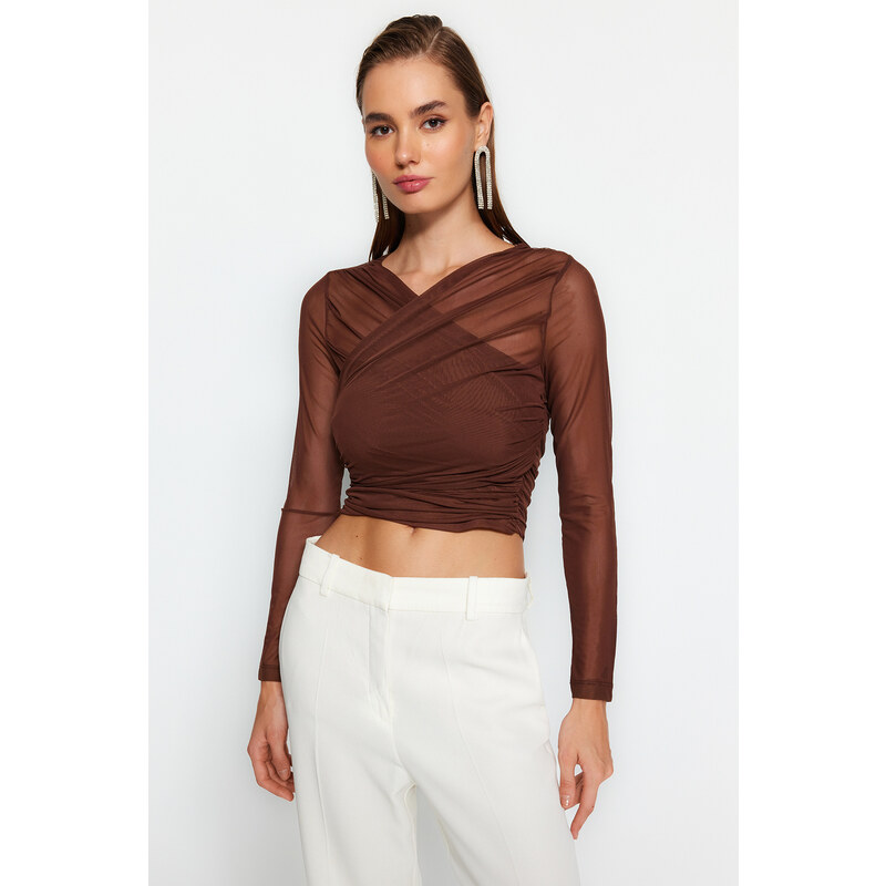 Trendyol Brown Draped Tulle Body