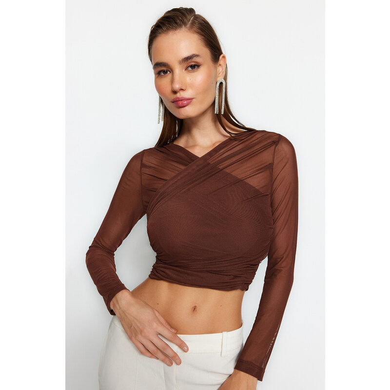 Trendyol Brown Draped Tulle Body