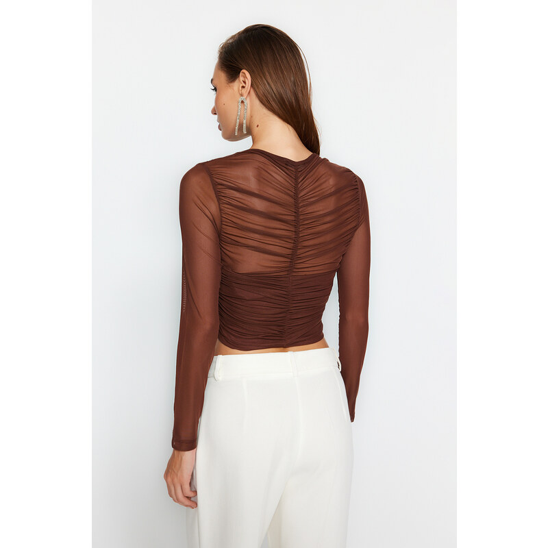 Trendyol Brown Draped Tulle Body