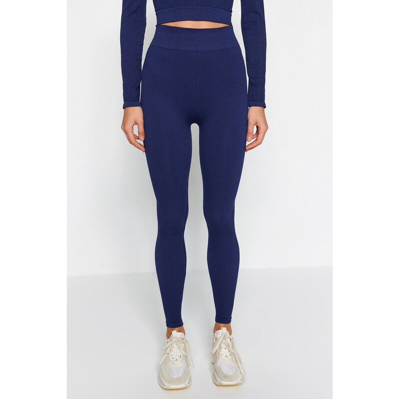 Trendyol Dark Navy Bezešvé/Bezešvé Pletené sportovní punčocháče po celé délce