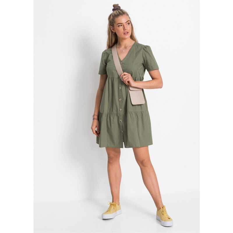 bonprix Halenkové šaty s knoflíkovou lištou Zelená