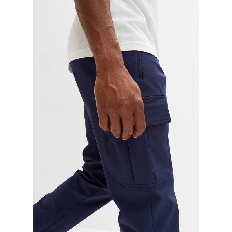 bonprix Funkční kalhoty s pohodlnou pasovkou, elastický streč Regular Fit Modrá