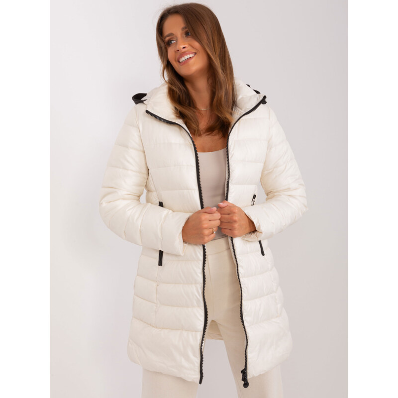 Fashionhunters Světle béžová zimní bunda s prošíváním