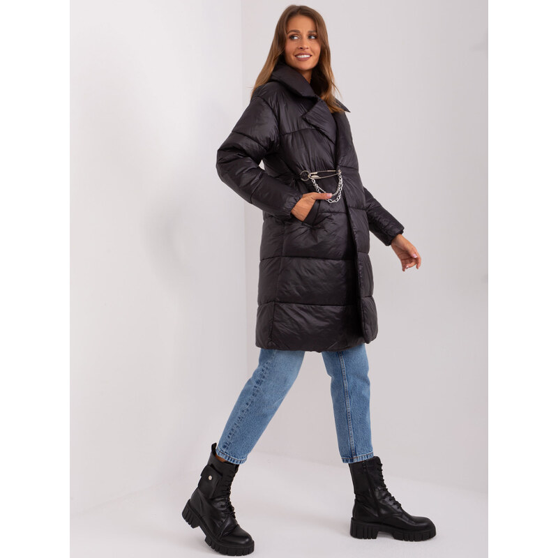 Fashionhunters Černá péřová zimní bunda s prošíváním