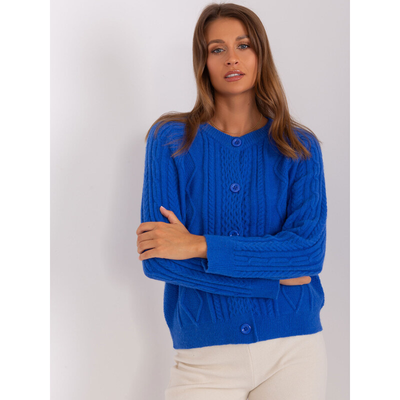 Fashionhunters Kobaltově modrý kabelový pletený svetr