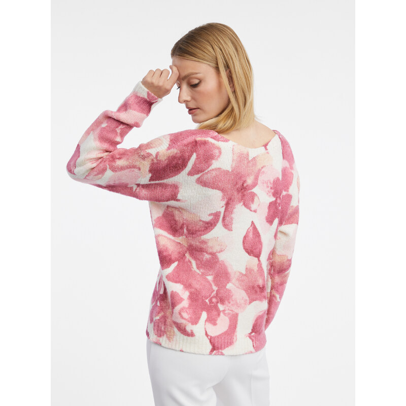 Orsay Růžovo-bílý dámský květovaný svetr - Dámské