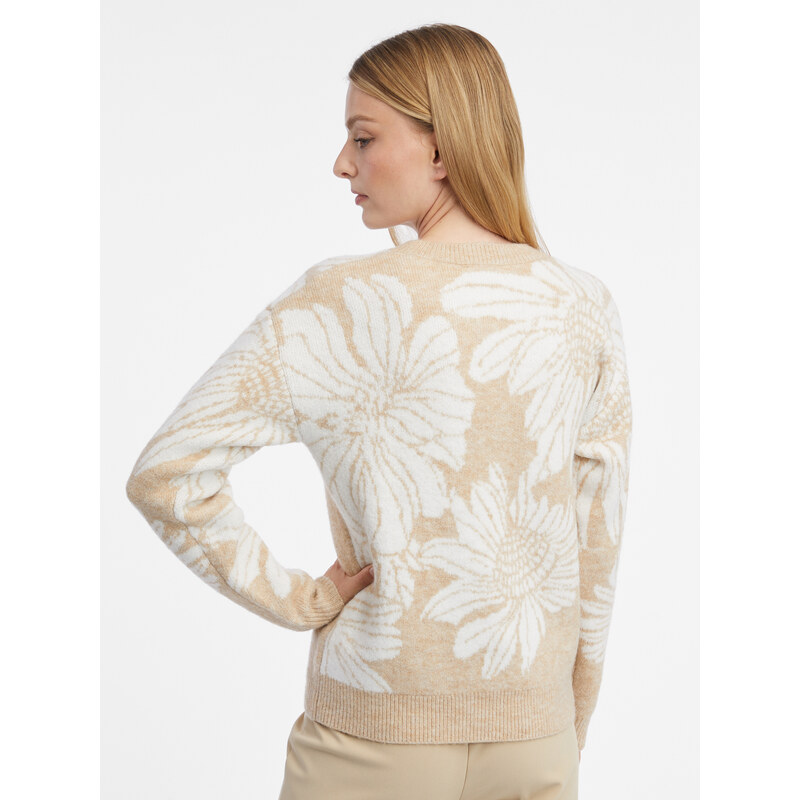 Orsay Bílo-béžový dámský květovaný svetr - Dámské