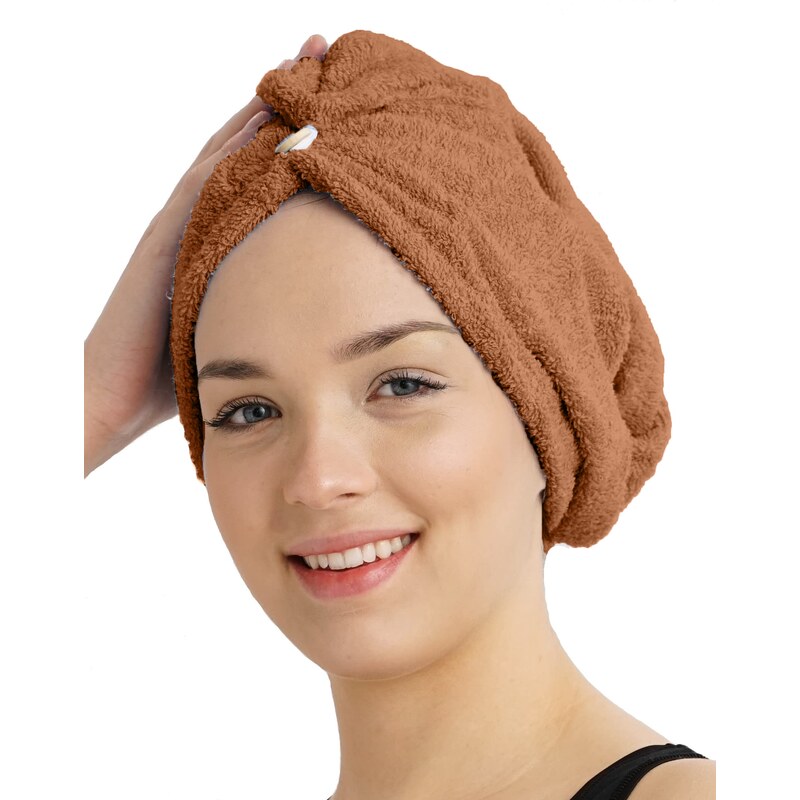 Chanar s.r.o Rychleschnoucí froté turban na vlasy, hnědý