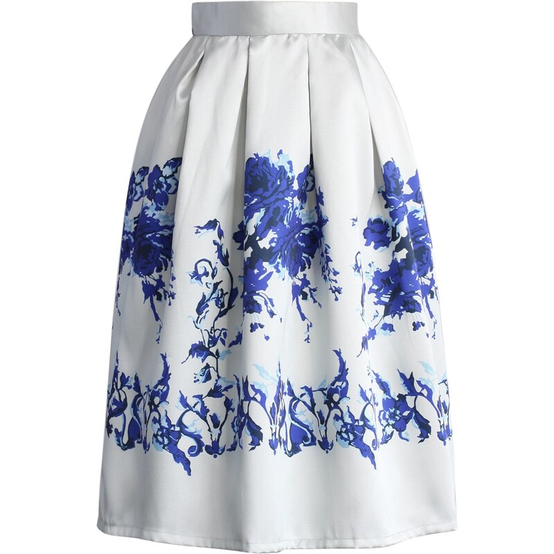 CHICWISH Dámská sukně Midi Ceramic Blue Rose Velikost: S