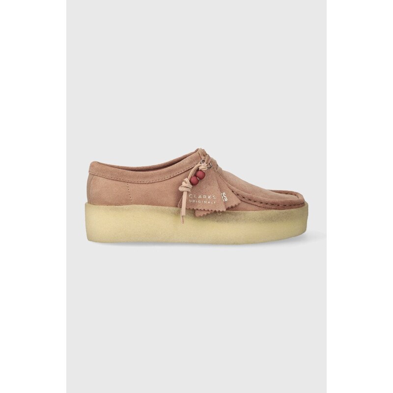 Clarks Originals Semišové polobotky Clarks Wallabee Cup dámské, béžová barva, na plochém podpatku, 26173252