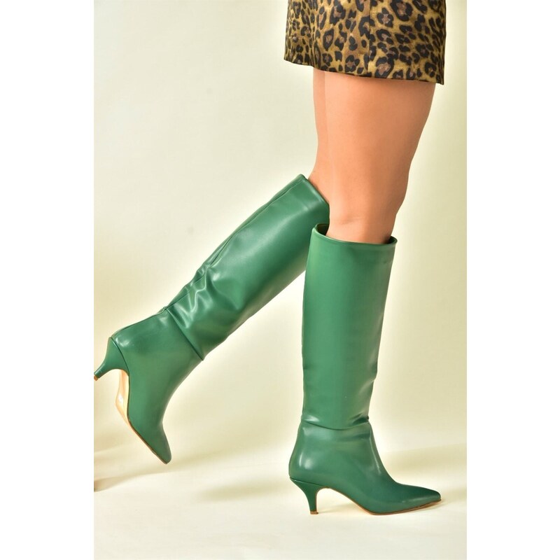 Fox Shoes Green Women's Low Heeled Boots