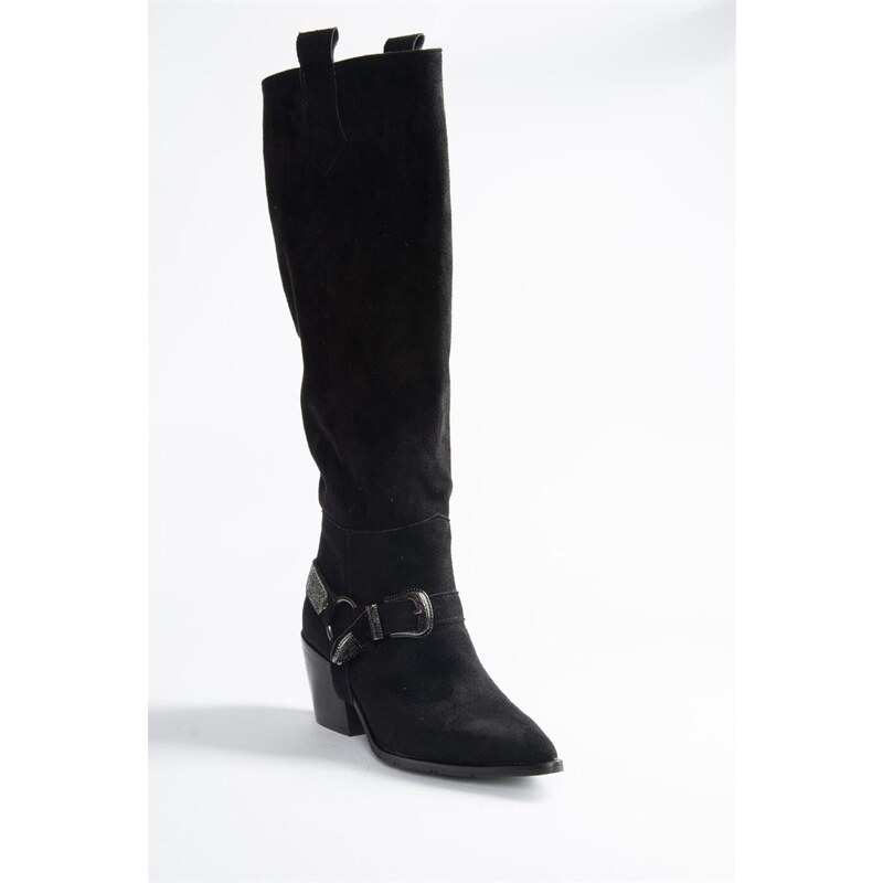 Fox Shoes Black Suede Low Heeled Cowboy Model Boots