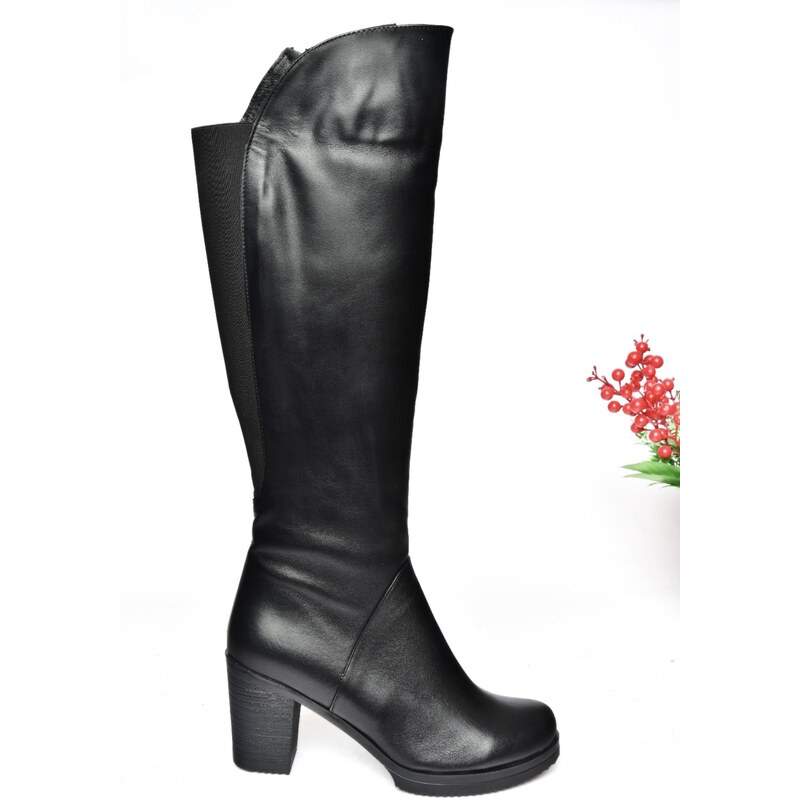 Fox Shoes Black Genuine Leather Women's Low Heeled Daily Boots