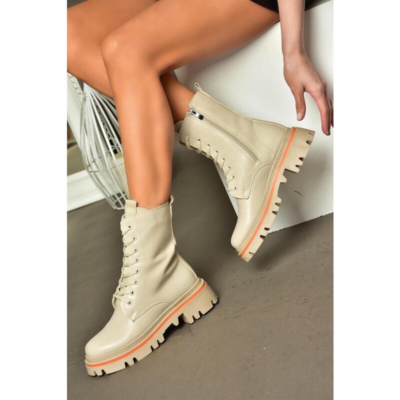 Fox Shoes R524802209 Beige Women's Lace-Up Anklet Boots
