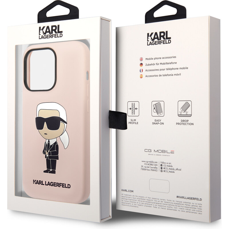 Ochranný kryt na iPhone 15 Pro - Karl Lagerfeld, Liquid Silicone Ikonik NFT Pink