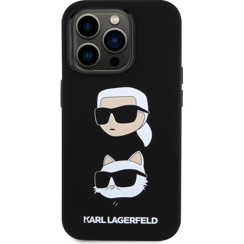 Ochranný kryt na iPhone 15 Pro - Karl Lagerfeld, Liquid Silicone Karl and Choupette Heads Black