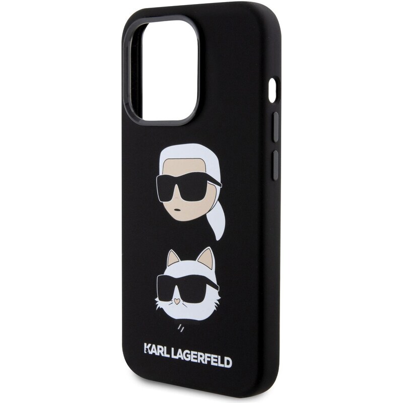 Ochranný kryt na iPhone 15 Pro - Karl Lagerfeld, Liquid Silicone Karl and Choupette Heads Black