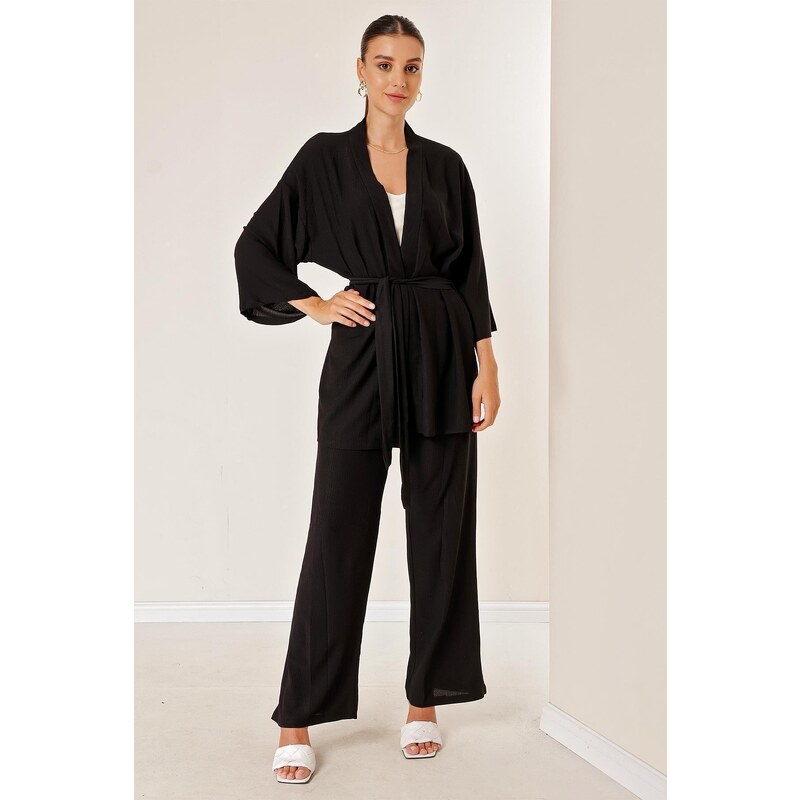 By Saygı Crescent Pants Pocket Kimono Suit Black