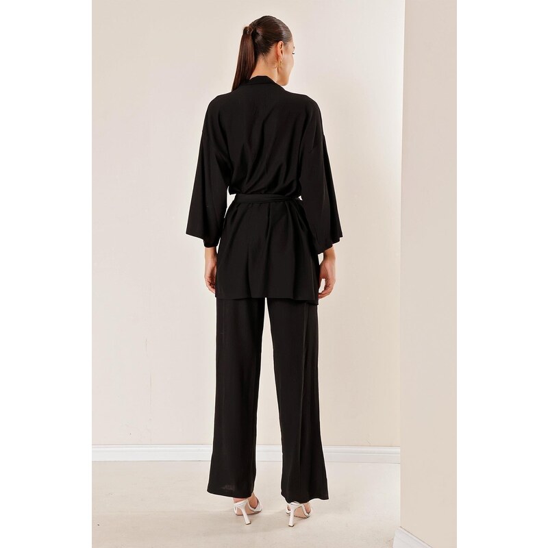 By Saygı Crescent Pants With Pockets Kimono Suit Black