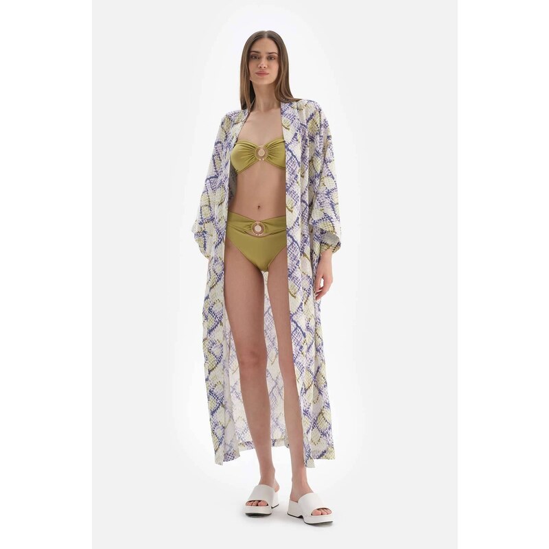 Dagi Green - Blue Linen Long Kimono