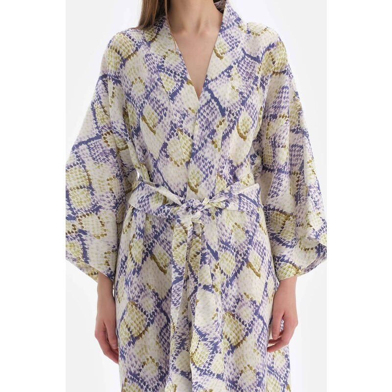 Dagi Green - Blue Linen Long Kimono