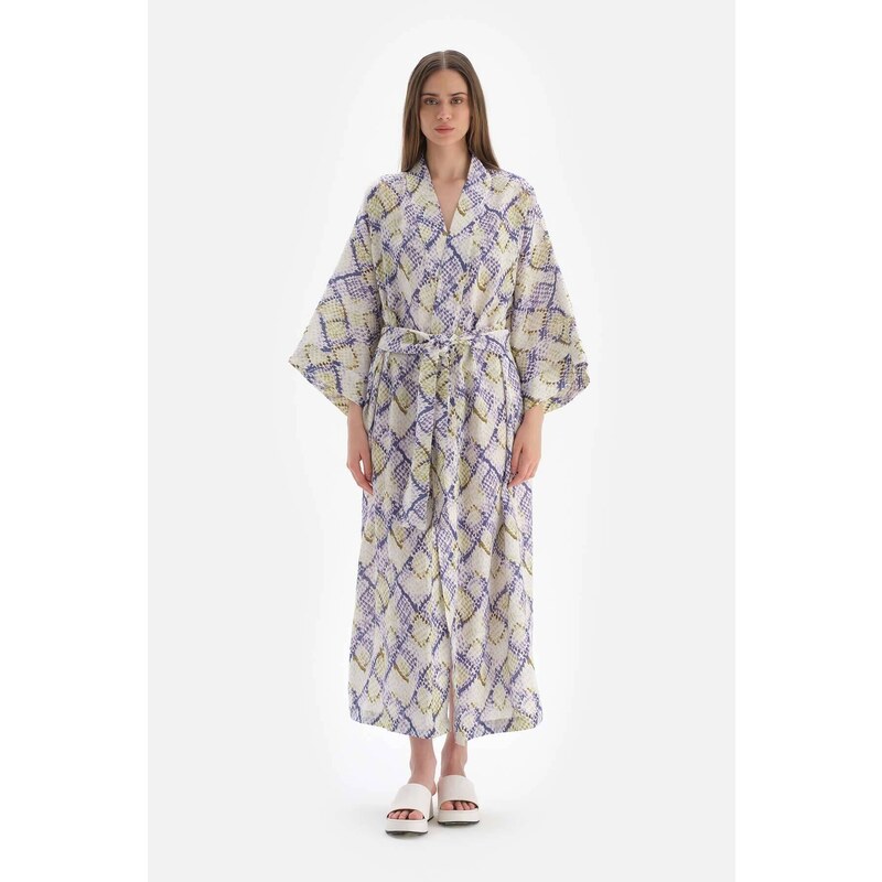 Dagi Green - Blue Linen Long Kimono