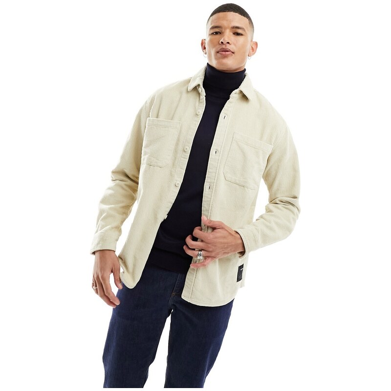 Pull&Bear cord shirt in ecru-Neutral