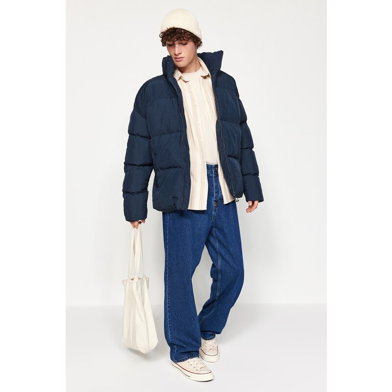 Trendyol Navy Blue Unisex Oversize Fit Stojatý límec Puffer Jacket