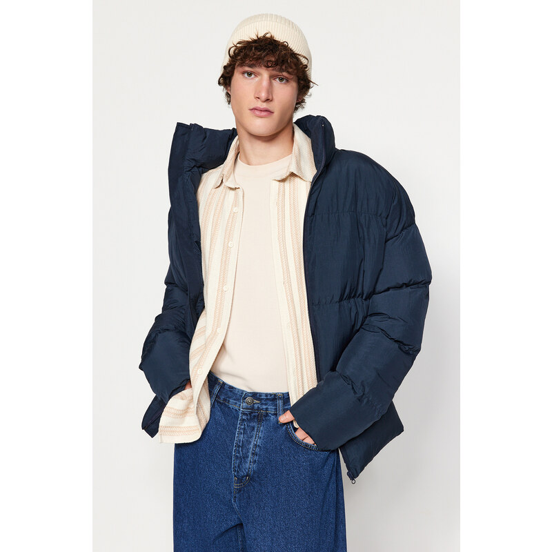 Trendyol Navy Blue Unisex Oversize Fit Stojatý límec Puffer Jacket