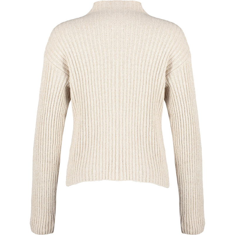 Trendyol Beige Udržitelnější pletený svetr s vysokým výstřihem