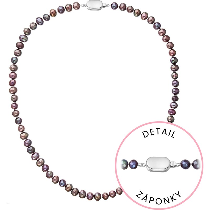 EVOLUTION GROUP Perlový náhrdelník z říčních perel se zapínáním z bílého 14 karátového zlata 822001.3/9269B dk.peacock